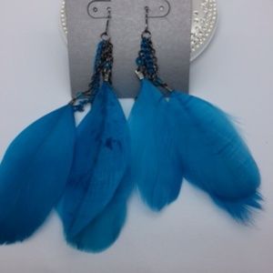 2/10 Blue Crystal & Feather Drop Earrings